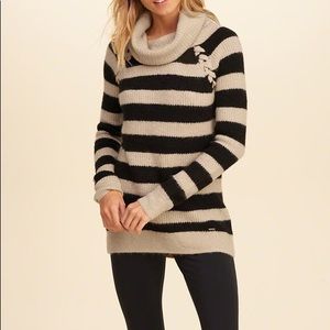 Hollister Striped CowlNeck Tunic Sweater Black/Tan